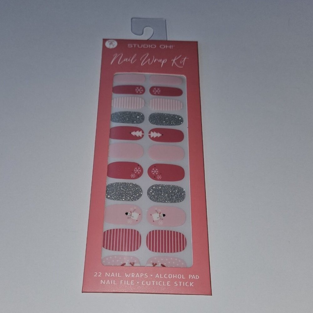 NEW Studio Oh! Nail Wrap Kit Pink Silver Winter Christmas Tree Snowman Snowflake